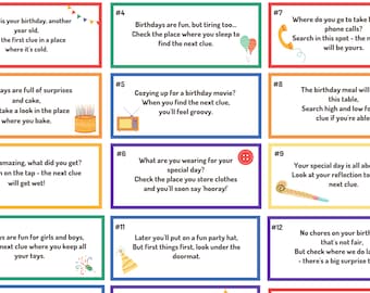 Aanwijzingen voor verjaardagsspeurtocht: afdrukbare raadsels voor kinderen en tieners (pdf-download)