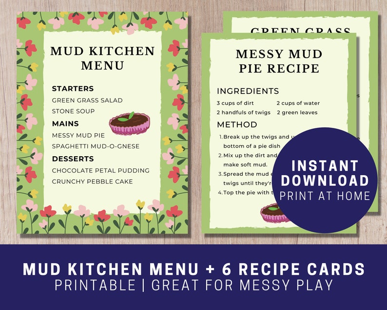 Mud Kitchen Printable Menu and Recipe Cards Mud Pies Etsy