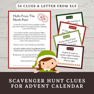 Dicas para Caça ao Tesouro no Calendário do Advento de Natal, Calendário do Advento com Quebra-cabeças para Imprimir para Crianças, 24 Cartas de Enigma, Carta de um Elfo, Ideia de Advento Faça Você Mesmo