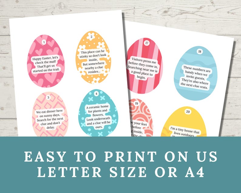 40 Indoor & Outdoor Easter Egg Scavenger Hunt Clues for Kids, Treasure ...