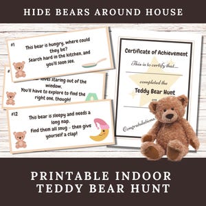 Printable Teddy Bear Hunt for Kids, Indoor Treasure Hunt for Younger Kids, Printable Teddy Bear&#39;s Picnic Birthday Party, Scavenger Hunt Game