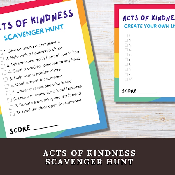 Printable Kindness Scavenger Hunt for Kids, Random Acts of Kindness Activity, Kindness Day Activity for Grade & Middle School Students