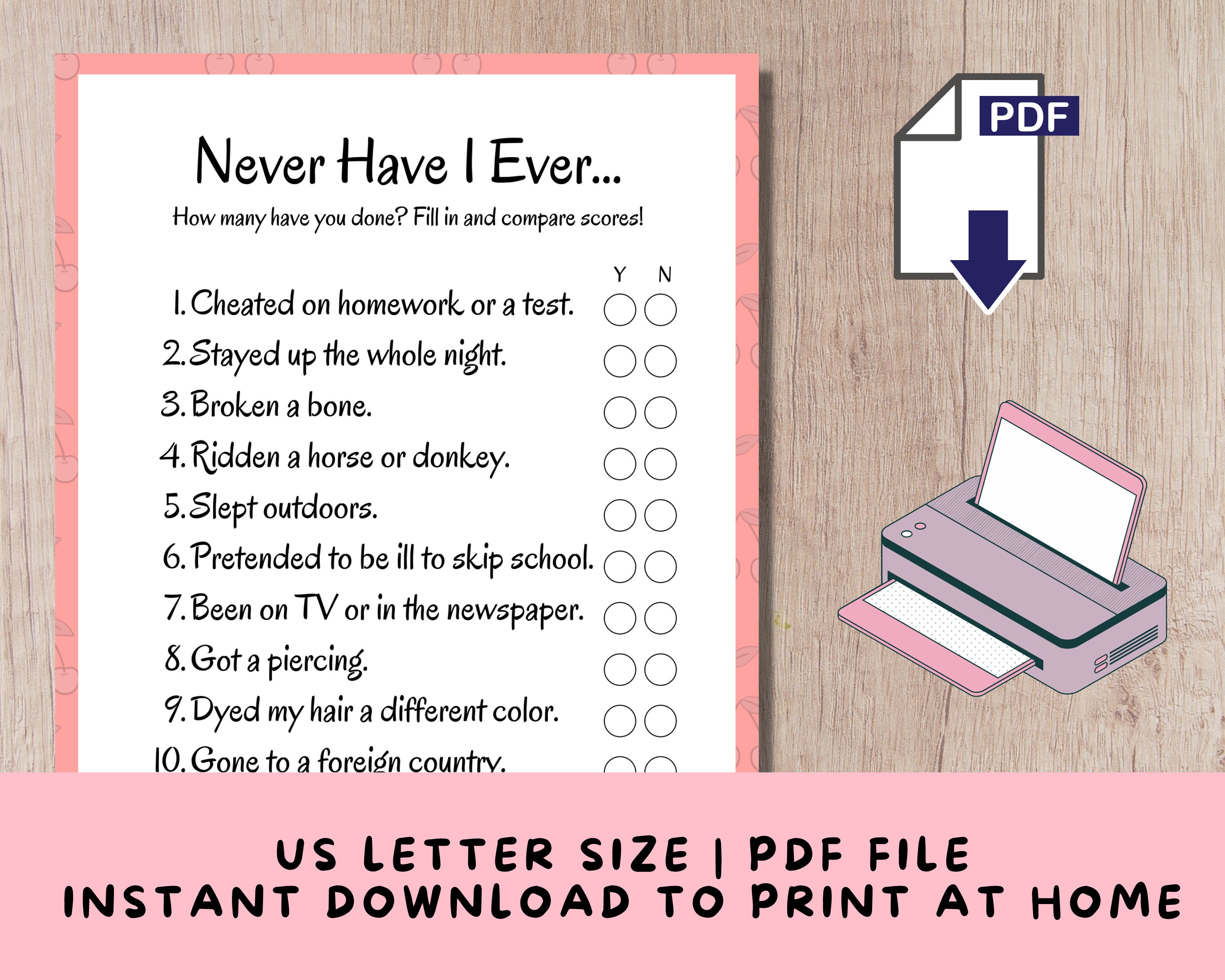 Printable 'never Have I Ever' Party Game for Teenage - Etsy