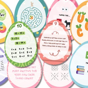 Puzzle Egg Hunt dla dzieci, wskazówki do gry w poszukiwanie skarbów w pomieszczeniach, wielkanocna gra typu escape room (do druku)