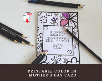 Printable Coloring Mother's Day Card, Downloadable Mother's Day Card for Kids to Color In, Mother's Day Kindergarten Classroom Activity