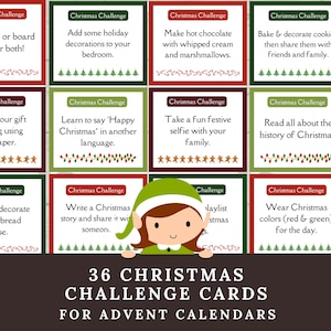 Weihnachtliche Aktivitätskarten für Kinder, 36 druckbare Herausforderungen, Füllen Sie Ihren eigenen Adventskalender