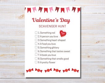 Valentine's Day Scavenger Hunt for Kids, Easy Printable Treasure Hunt (Instant Download)