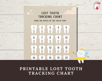 Gráfico de seguimiento de dientes perdidos imprimible, Color del hada de los dientes en el gráfico para niños y niñas, Idea de actividad del hada de los dientes para niños, Primera nota sobre los dientes perdidos