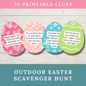 Outdoor Easter Egg Scavenger Hunt Clues for Kids & Teens (Printable), Easter Basket Hunt for Garden or Backyard, Easter Riddles Party Game