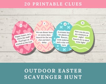 Outdoor Easter Egg Scavenger Hunt Clues for Kids & Teens (Printable), Easter Basket Hunt for Garden or Backyard, Easter Riddles Party Game