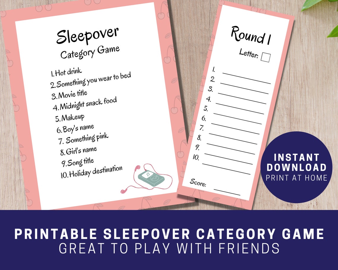Printable Sleepover Category Game Slumber Party Game for - Etsy