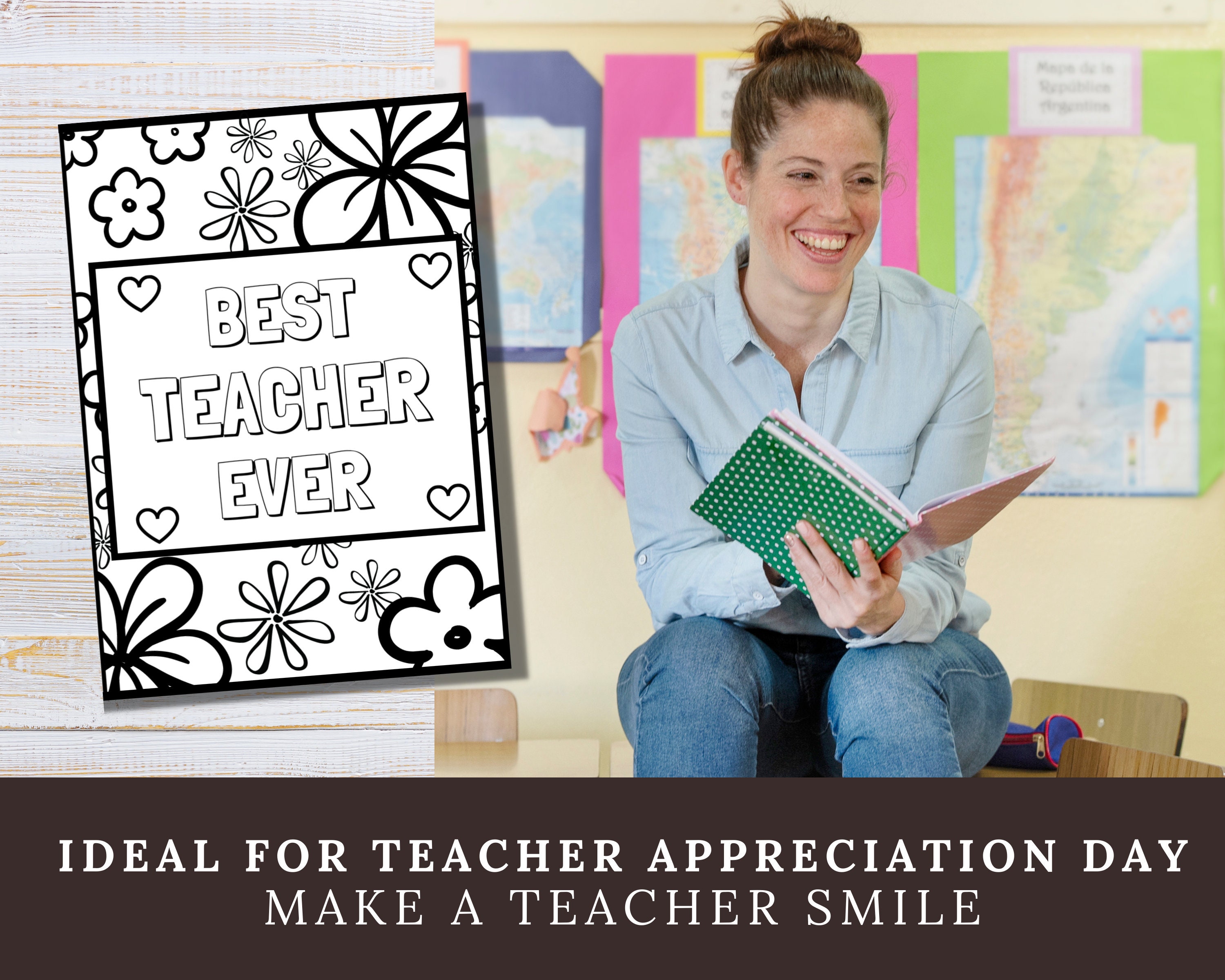 Teacher Appreciation Week Printable Card, Best Teacher Ever Coloring ...