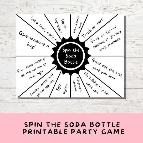 Printable Spin the  Bottle Game for Tween & Teenage Girls, Slumber Party Game, Pajama Party Activity, Sweet 16 Birthday Party, Truth or Dare