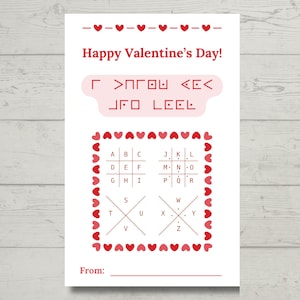 Puzzle Saint-Valentin pour enfants, code secret imprimable Saint-Valentin, joli cadeau de classe sans bonbons pour garçons et filles, téléchargement immédiat