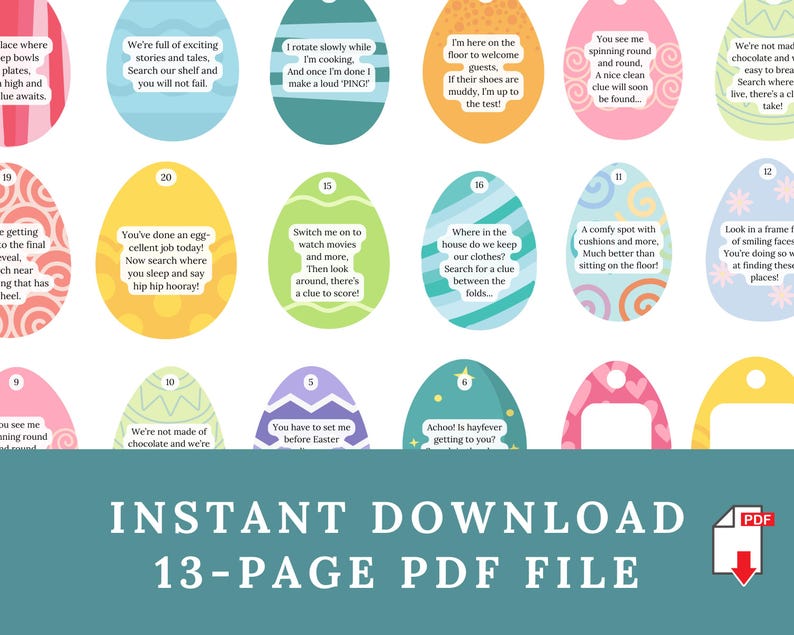 40 Indoor & Outdoor Easter Egg Scavenger Hunt Clues for Kids, Treasure ...