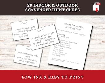 Indoor & Outdoor Home Scavenger Hunt with 26 Rhyming Clues, Printable Treasure Hunt Cards for Kids, Birthday Surprise Treasure Hunt Riddles