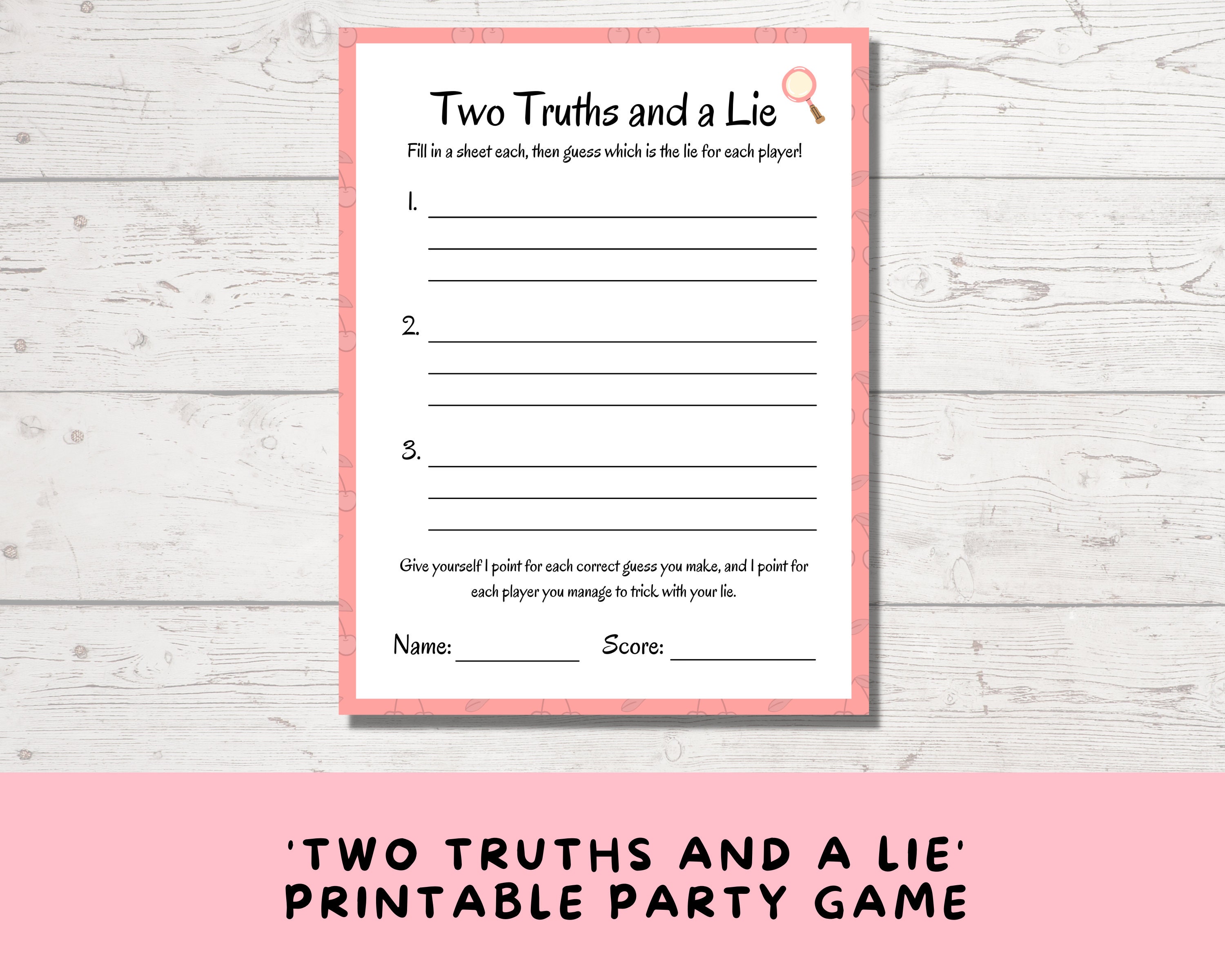 Two Truths and a Lie Slumber Party Game, Printable Activity for Teen ...