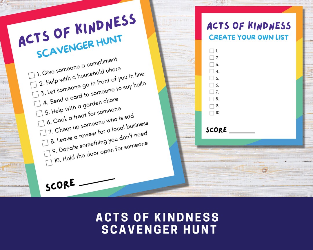 Printable Kindness Scavenger Hunt for Kids, Random Acts of Kindness ...