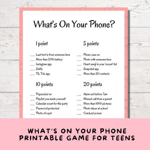 What's On Your Phone? Slumber Party Game for Teens & Tweens, Printable 13th Birthday Game, Funny Sleepover Activity, Sweet 16 Idea