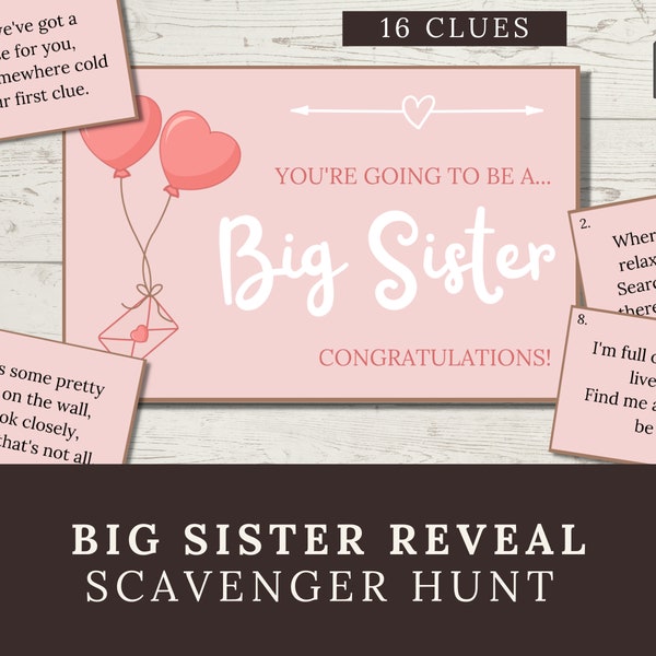 Pregnancy Reveal Scavenger Hunt for Big Sister, Printable New Baby Announcement Idea for Kids, Surprise Pregnancy Announcement Treasure Hunt