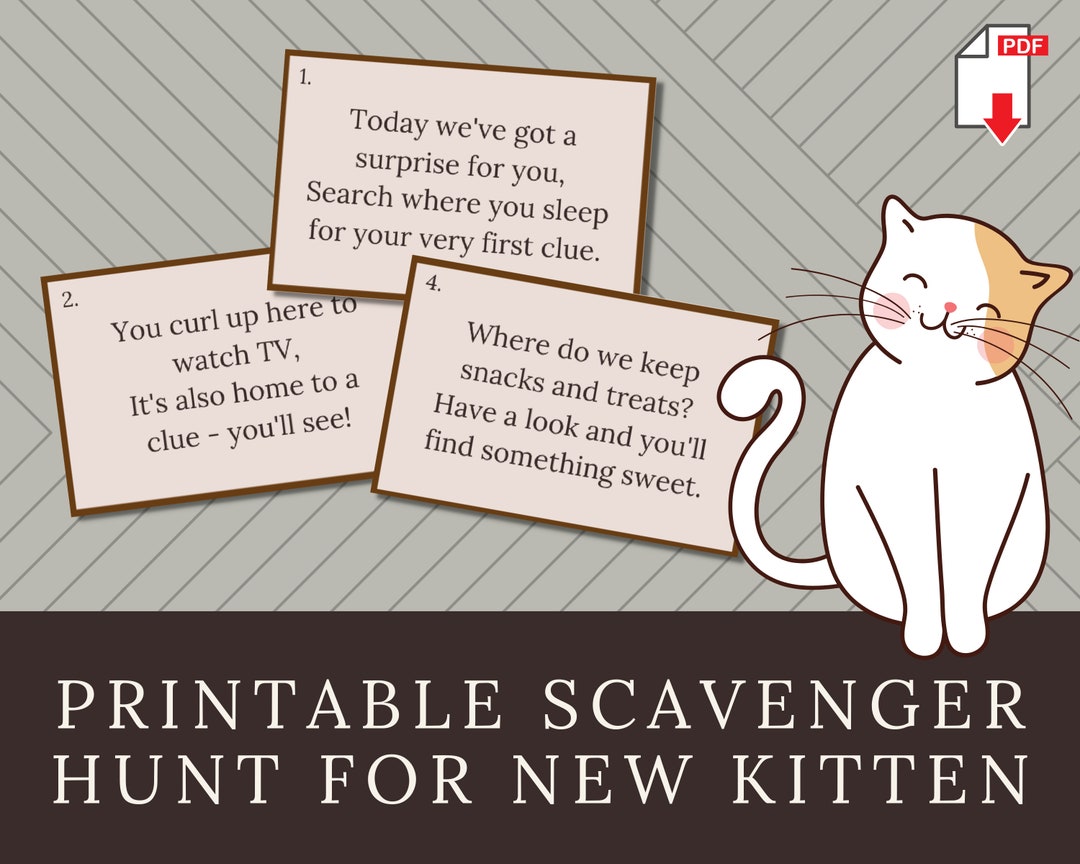 Printable New Kitten Scavenger Hunt Treasure Hunt Clues Etsy