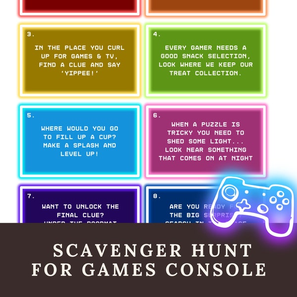 Games Console Scavenger Hunt, Treasure Hunt for Gaming PC or Console, Video Game Gift Idea for Kids Teens, Gaming Party Game