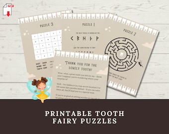 Tooth Fairy Treasure Hunt Puzzles: Druckbar zum ersten Zahnbesuch (PDF)