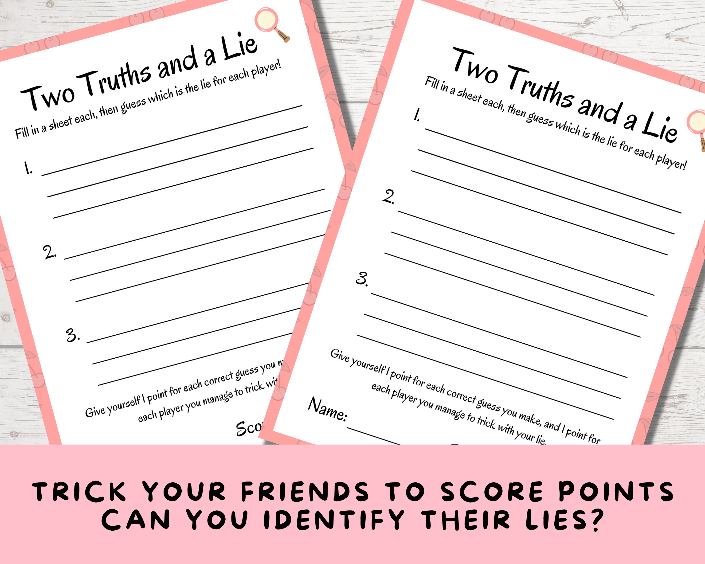 Two Truths and a Lie Slumber Party Game, Printable Activity for Teen ...