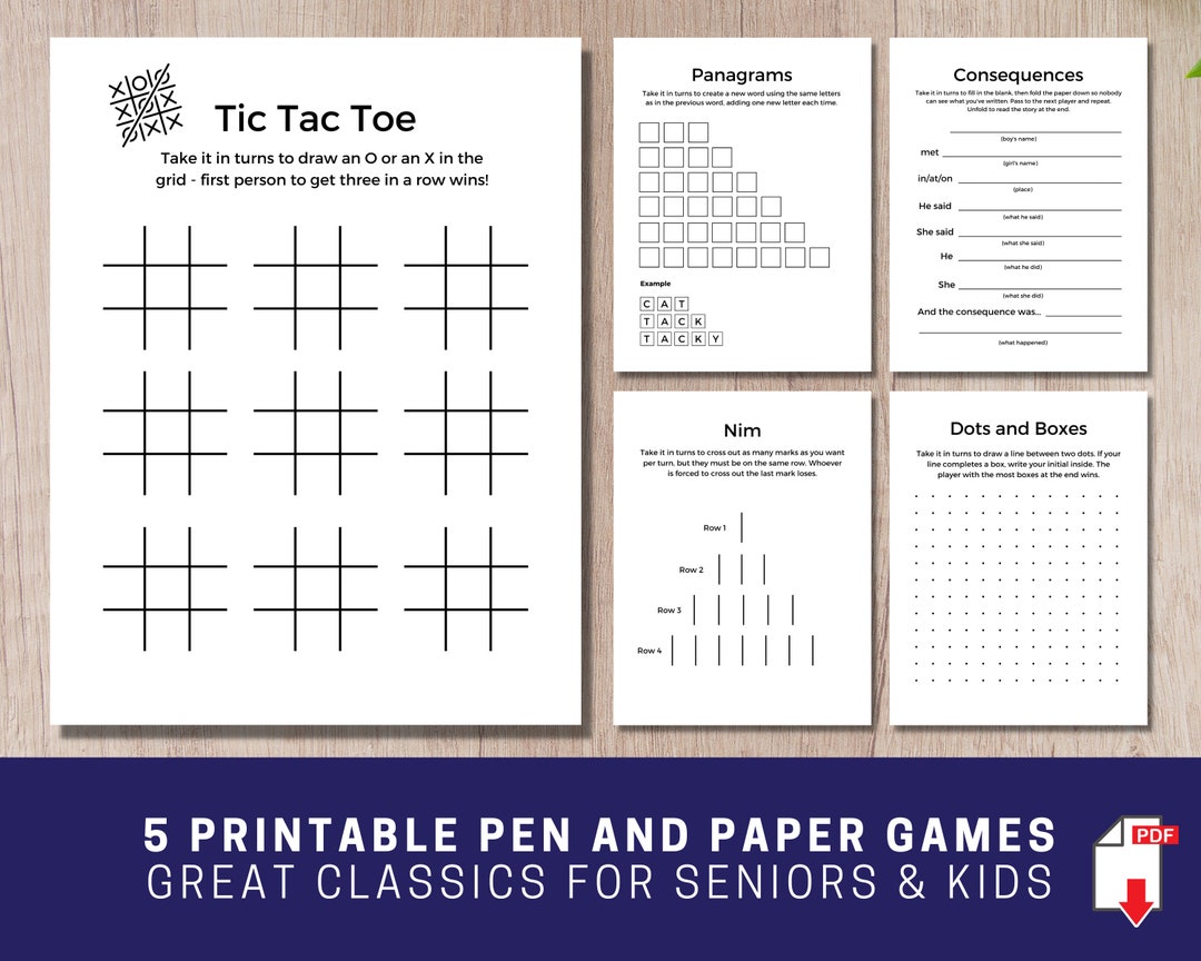 5 Printable Pen and Paper Games for Seniors and Families - Etsy