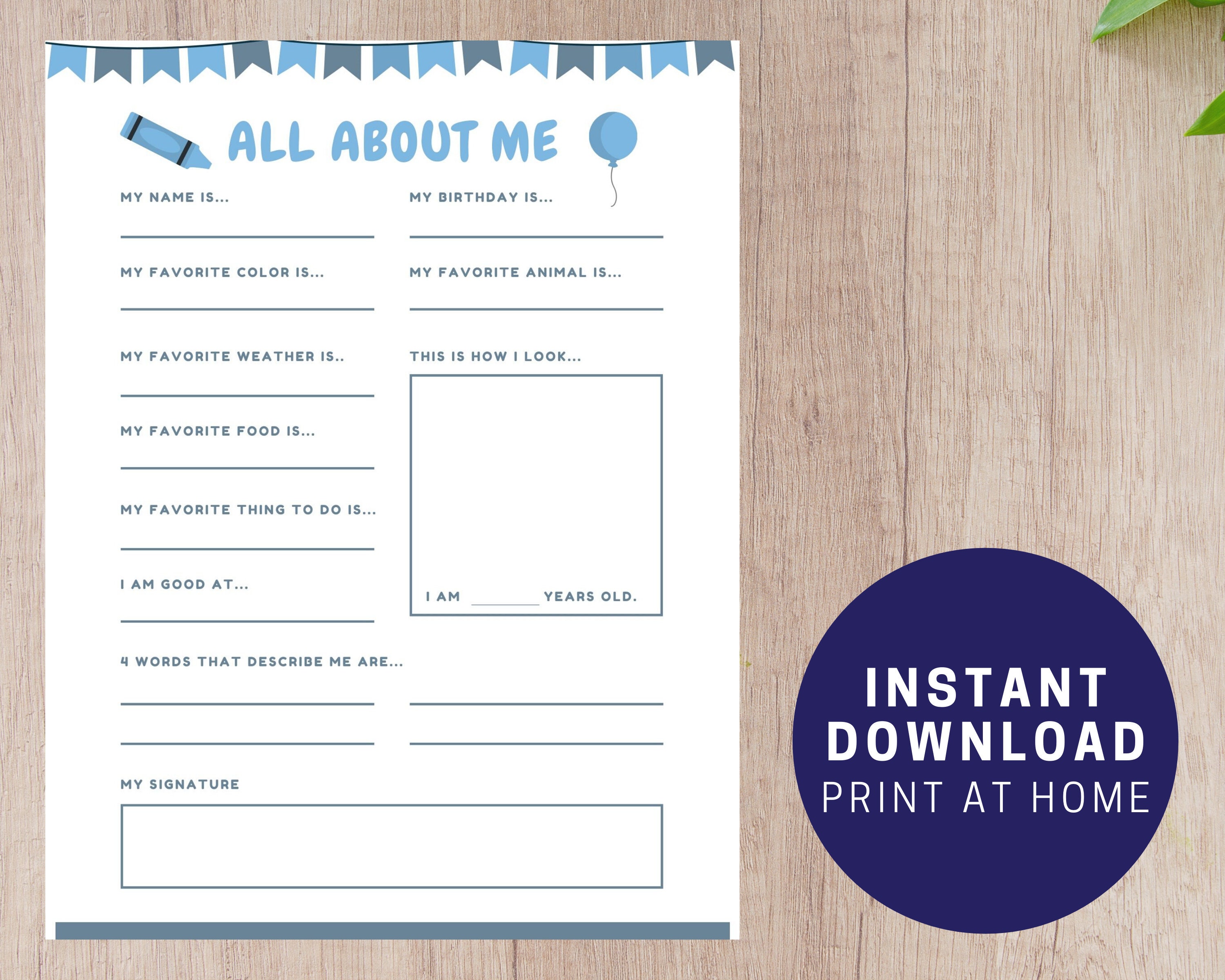 All About Me Printable Worksheet for Kids First Day of  Etsy Schweiz With Regard To All About Me Printable Worksheet