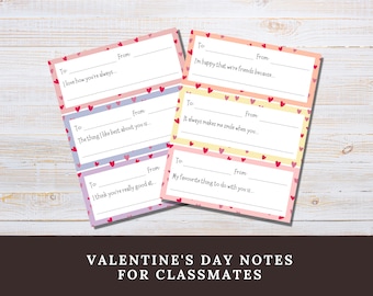 Notas imprimibles del día de San Valentín para niños compañeros de clase, tarjetas/favores de clase del día de San Valentín, lindas notas de San Valentín para niños de la escuela primaria