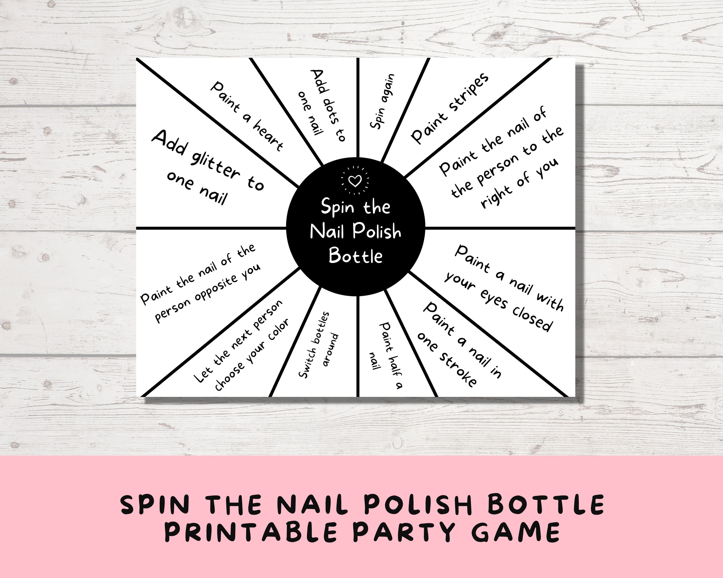 Spin the Nail Polish Bottle, Printable Game for Tween and Teen Girls, Slumber Party Game, Sleepover Activity, 13th Birthday Game, Spa Game