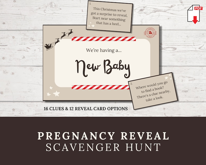 Christmas Pregnancy Announcement Scavenger Hunt, Printable New Baby ...