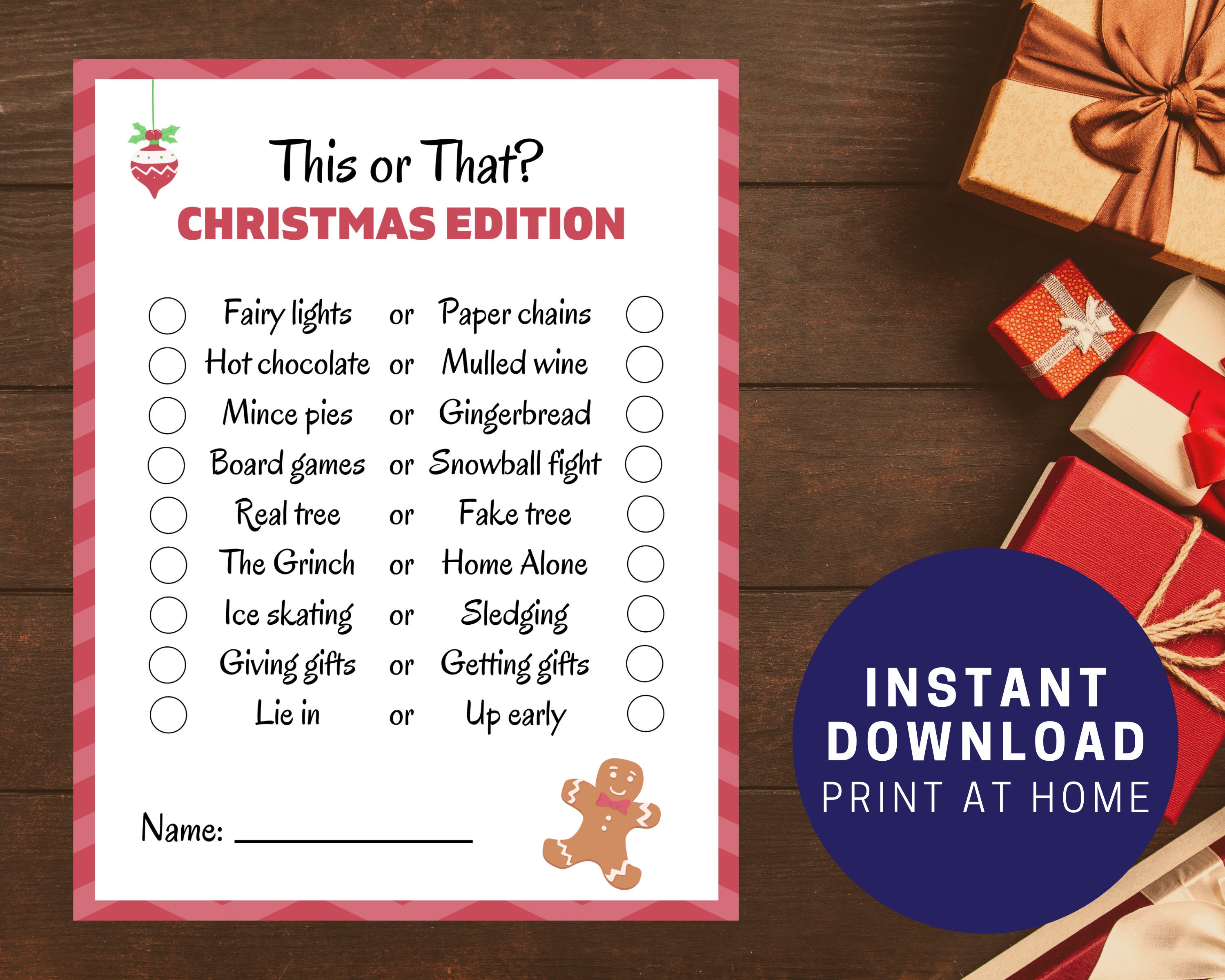 Christmas Would You Rather Printable Party Game Christmas - Etsy