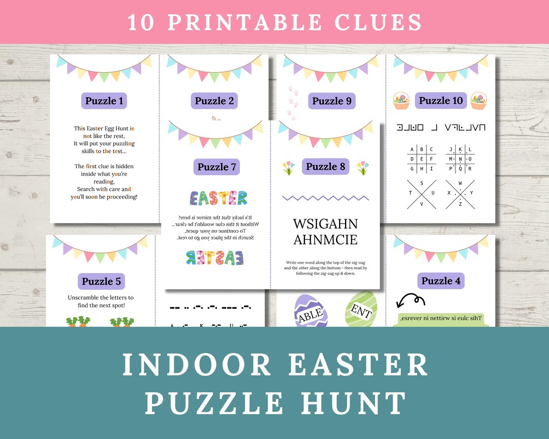 Easter Egg Hunt Puzzle Clues for Kids, Printable Indoor Egg Scavenger ...