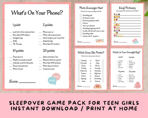 5 Printable Sleepover Games Party Games For Teenage Girls And Etsy