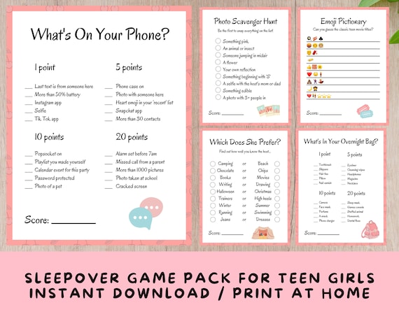 5 Printable Sleepover Games Party Games For Teenage Girls And Etsy