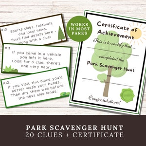 Park Scavenger Hunt Clues (Printable), Outdoor Scavenger Hunt for Kids, Playground Treasure Hunt Riddles, Summer Birthday Activity