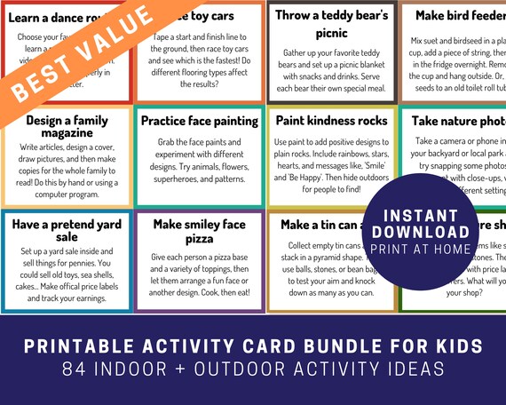 Printable Activity Card Bundle for Kids 84 Cards Indoor and - Etsy
