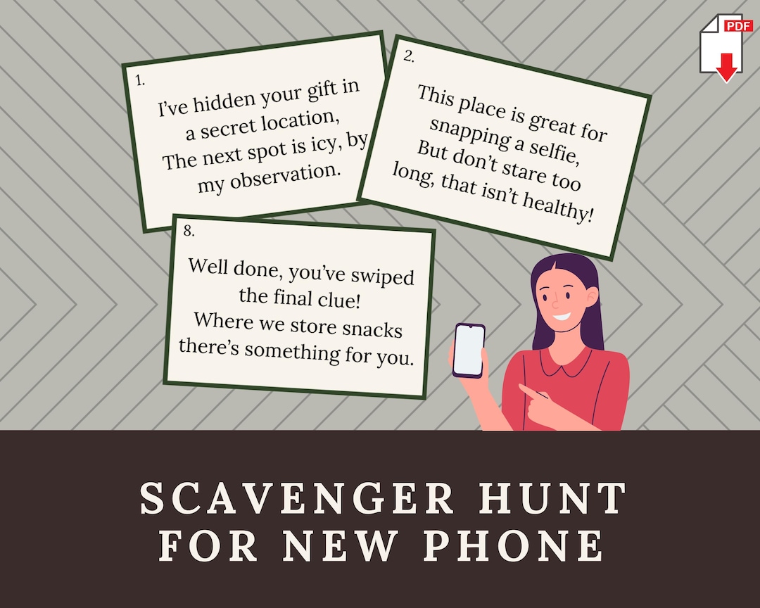 Scavenger Hunt for New Phone, Printable Treasure Hunt to Hide Mobile Phone, Surprise Birthday/christmas Gift Reveal, Smartphone, Cell Phone - Etsy scavenger-hunt-for-new-phone-printable-treasure-hunt-to-hide-mobile-phone-surprise-birthday-christmas-gift-reveal-smartphone-cell-phone-etsy
