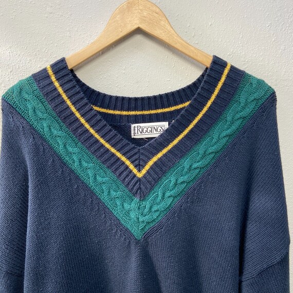 Vtg J. Riggings V Neck Sweater Blue 100% Cotton M… - image 4