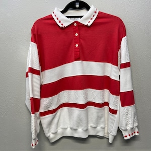 VTG 80&#39;s BLAST Textured Red & White Polo Men&#39;s Sz L