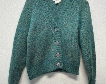 Vtg Chance Encounters Mohair Wollmischung Grüner Knopf Cardigan Pullover Damen Sz M