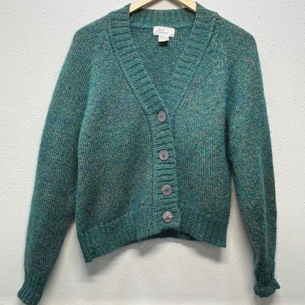 Vtg Chance Encounters Mohair Wool Blend Green Button Cardigan Sweater Women Sz M