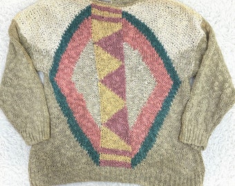 Vtg Knitsmith by Pronto Linen Cotton Mix Geometric Sweater Womens M Cottagecore