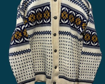 Olva Kvalitet Maglione cardigan sportivo in lana 100% prodotto in Norvegia EU Tg 40