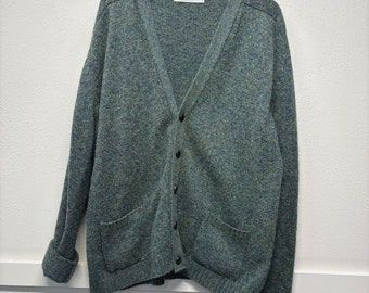 Vintage Antartex Men's L Button Front Cardigan Grandpa Sweater Pure Wool Green