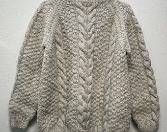 Made in Greece Tan Chunky Knit Wool Fisherman Sweater Men's Sz M or Unisex