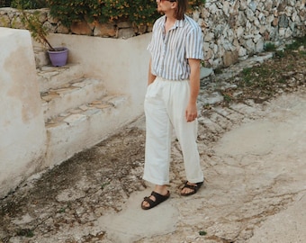 Pantalones ecológicos para hombre: pantalones de verano de cáñamo natural con cordón ajustable