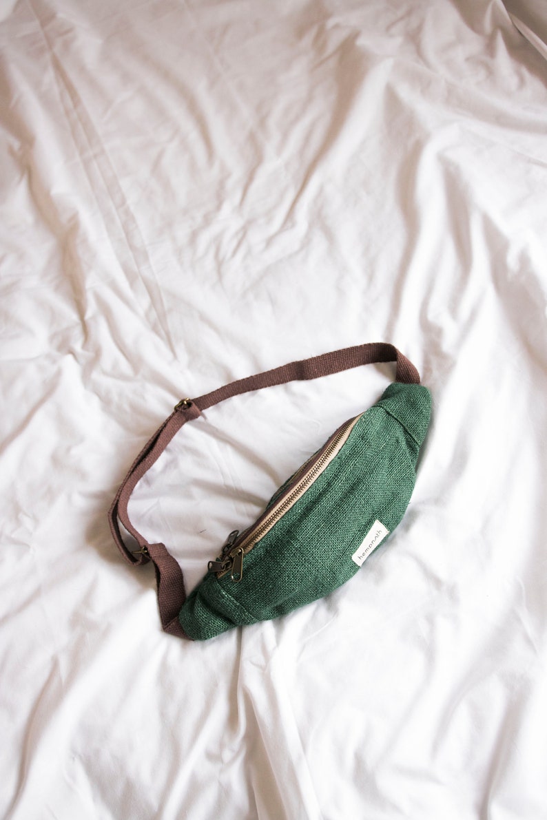 Eco-Friendly Hemp Fanny Pack, Hemp Waist Bag, Festival Fanny Pack, Hippie Boho Bum Bag Hemp Rave Bag Verde